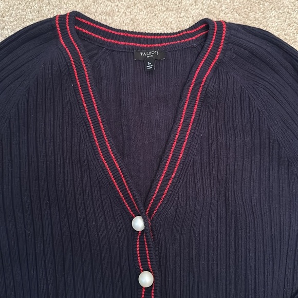 Talbots Navy Pearl Button Ribbed Knit Tennis Sweater Cardigan Size Small Petite - Picture 2 of 8